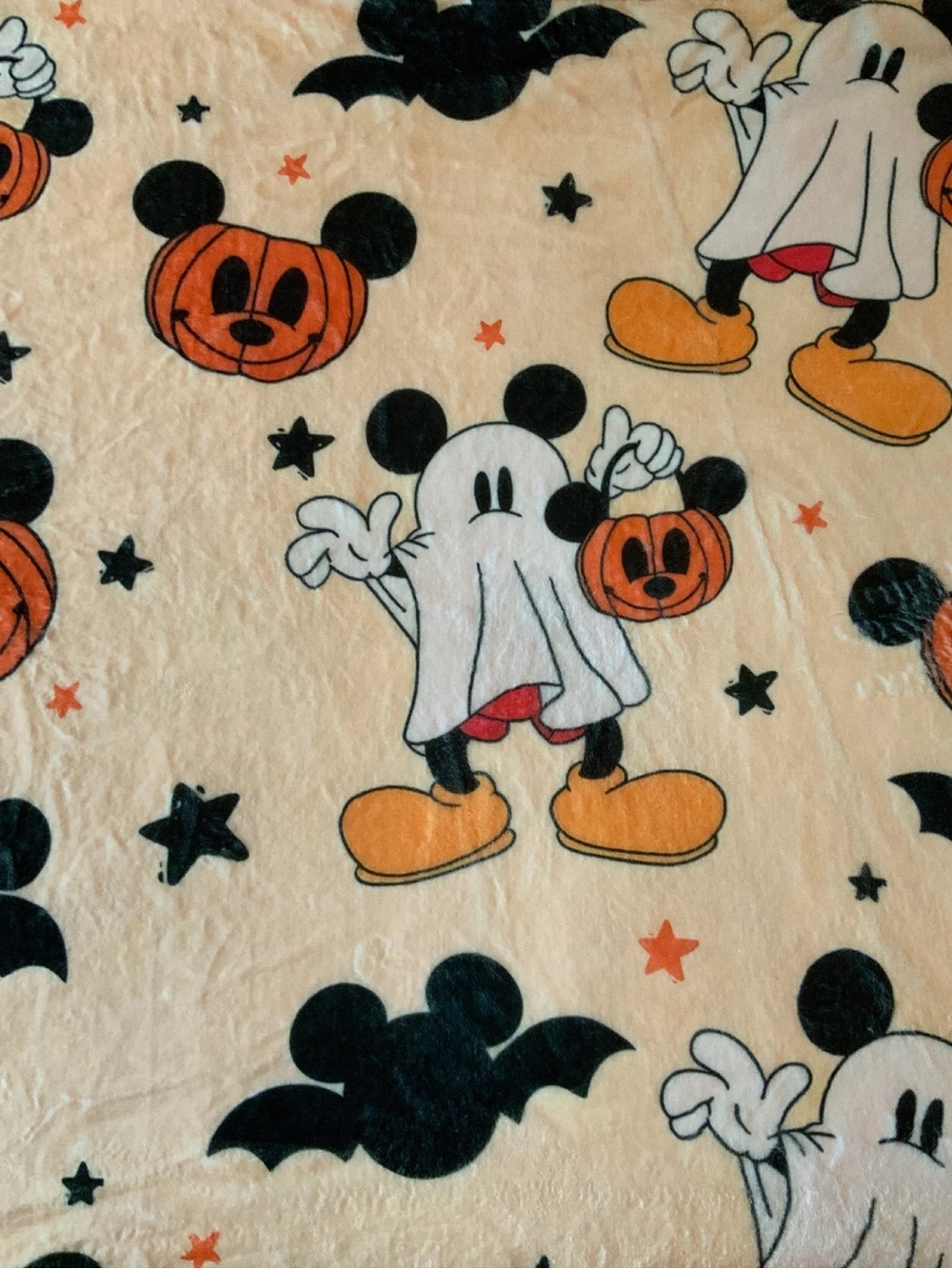 Disney Halloween Mickey Ghost Plush Throw Blanket - White, Black, Orange, Yellow